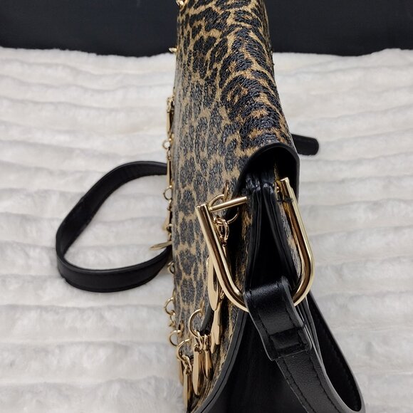 Leopard Print Flap Bag with Gold Dangle Accents – Unbranded - Picture 7 of 10